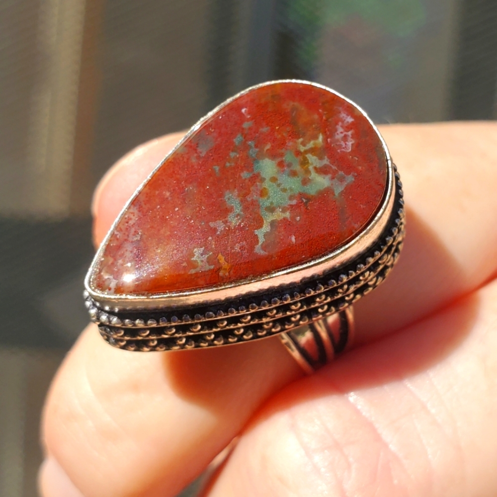 New Red Moss Agate 925 Silver Ring.